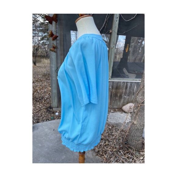 Retro Blair Blue Blouse Top Short Sleeve Raglan Sleeve Stretch Hem Sz M - Picture 3 of 7